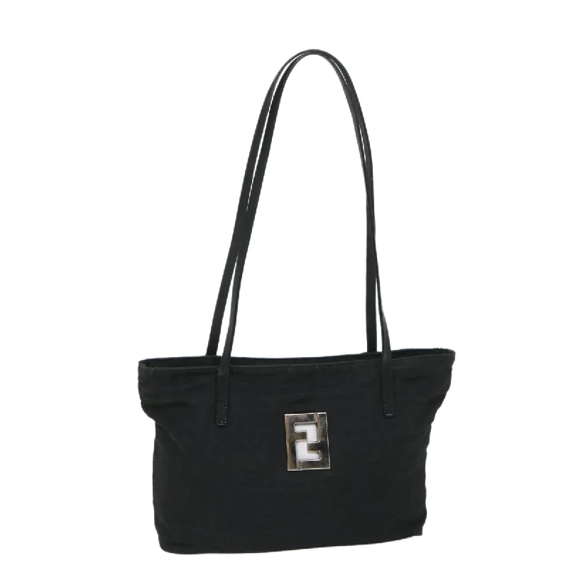 Fendi bags with a leather - bound notebook insert for jotting down notesFENDI Zucca Canvas Shoulder Bag Black  57278