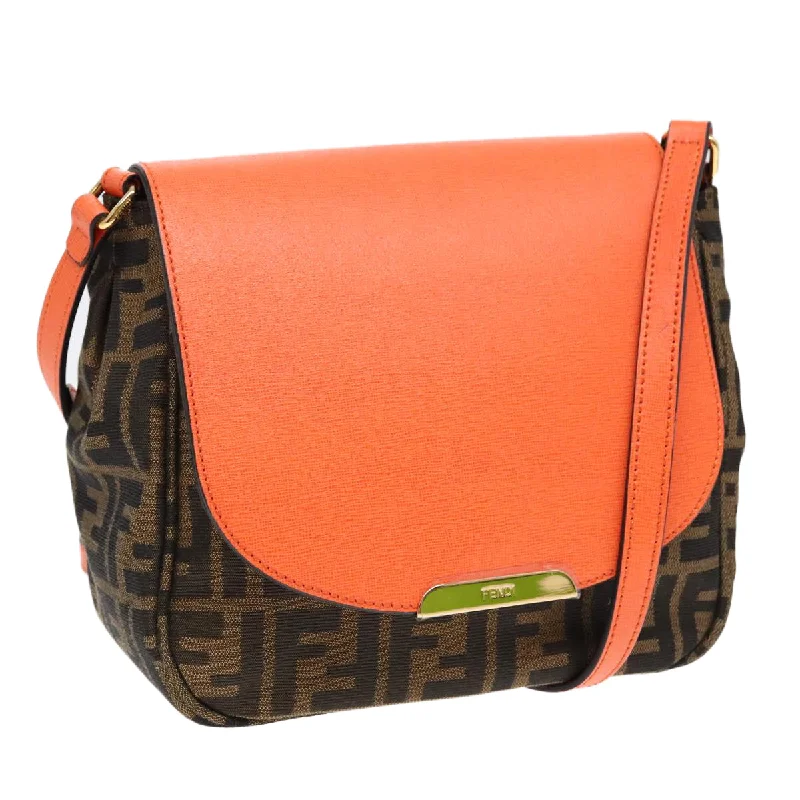 Fendi crossbody bags with a woven leather strap for a unique texture and visual appealFENDI Zucca Canvas Shoulder Bag Brown Black Orange  91226