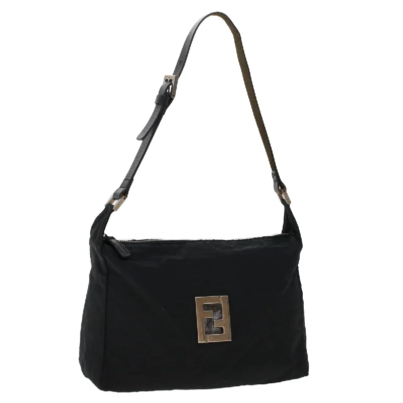 Ladies Fendi shoulder bags with a quilted leather exterior for a luxurious and cozy lookFENDI Zucca Canvas Shoulder Bag Nylon Black  50534