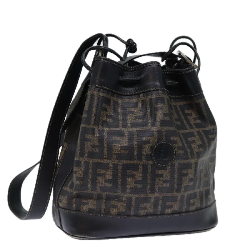 Fendi By The Way bags with a leather - wrapped drawstring for a luxurious and tactile feelFENDI Zucca Canvas Shoulder Bag Coated Canvas Brown  72598