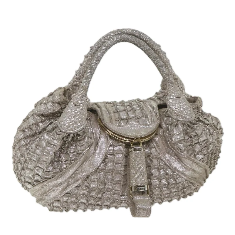 Fendi handbags with a metallic - finish FF logo for a bold and glamorous lookFENDI Spy Hand Bag Leather Silver  56875