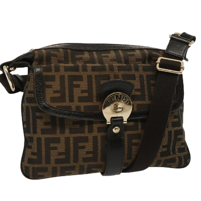 Fendi bags with a detachable mobile phone holder for on - the - go connectivityFENDI Zucca Canvas Shoulder Bag Brown Black  ep4177