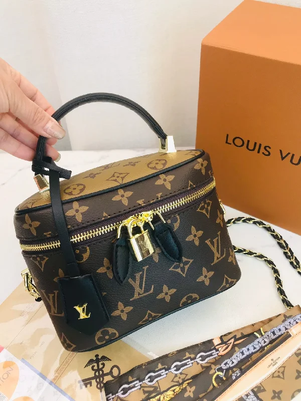 Louis Vuitton Alma bags featuring the signature top - handle designLouis Vuitton handbags (vanity) free twilly scarf