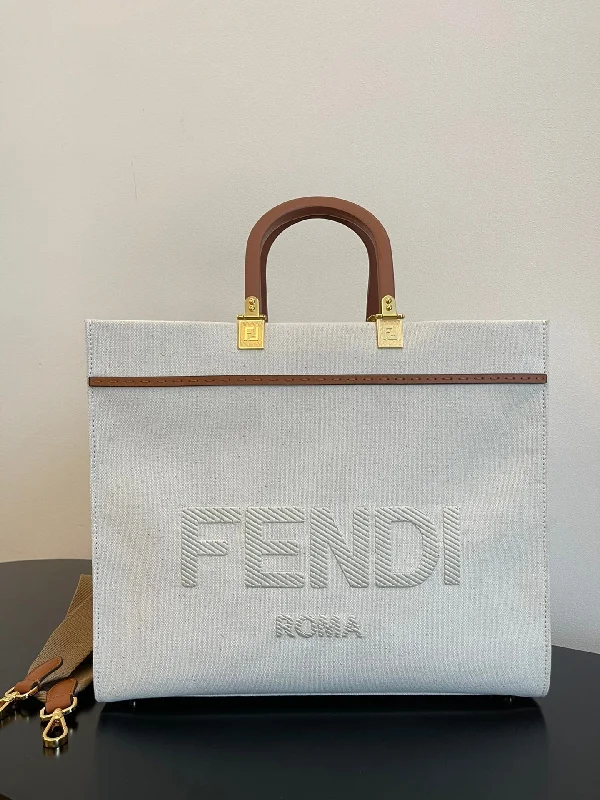 Fendi bags with a back - zip pocket for storing valuables securelyFendi Sunshine Large Tote Bag Light Grey