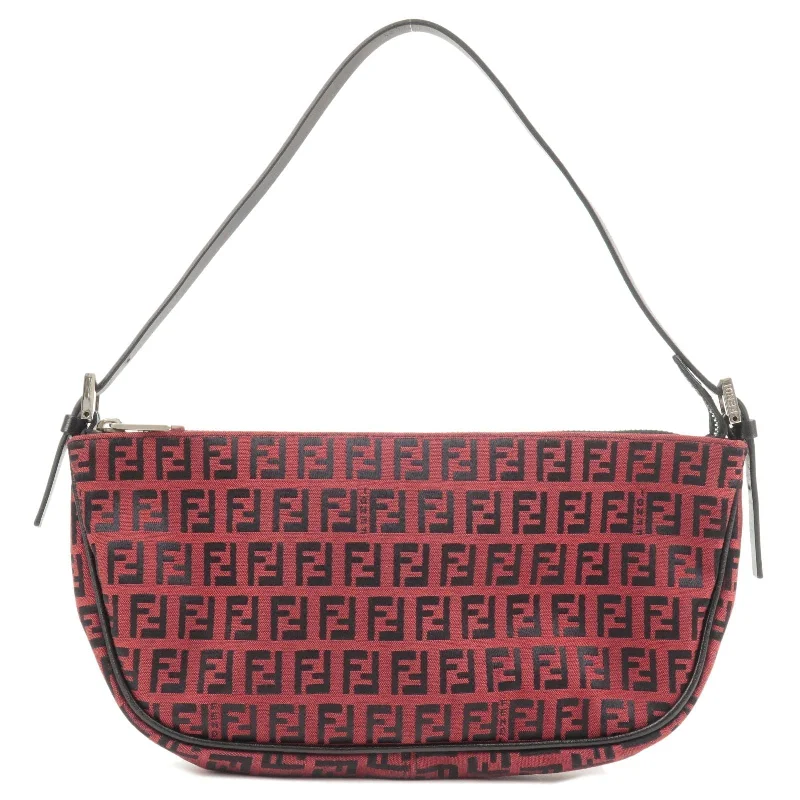 Ladies Fendi Peekaboo bags with a back - pocket organizer for better organizationFENDI Zucchino Canvas Leather Shoulder Bag Red Black 8BR144