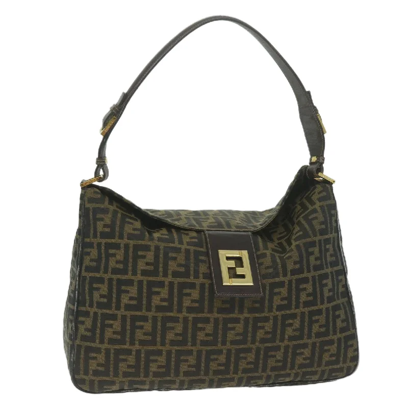 Ladies Fendi Sunshine Shopper bags in a pastel shade like mint for a soft and delicate appearanceFENDI Zucca Canvas Shoulder Bag Brown Black  yk10162