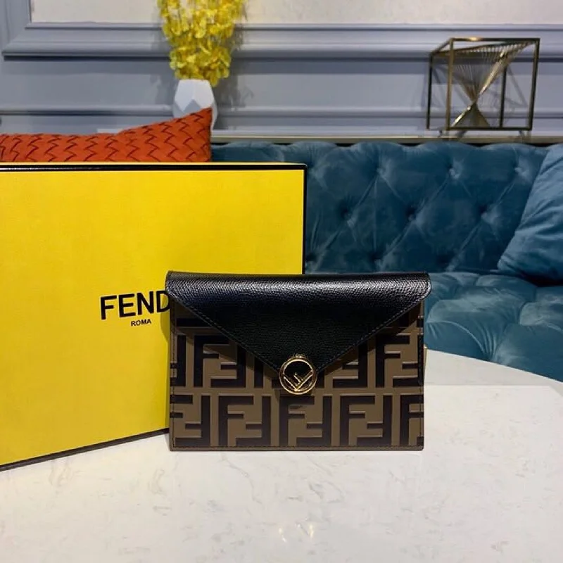 Fendi Baguette bags with a studded leather trim for a bold and edgy lookFendi FF Embossed Envelope Wallet 6.4in/17cm Brown/Black For Women