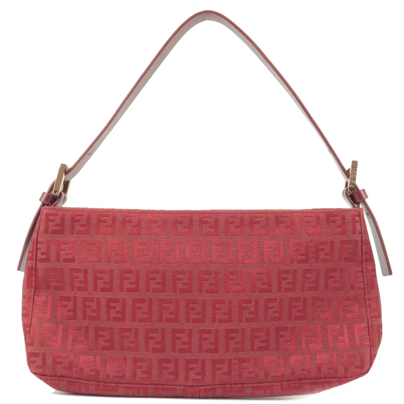 Fendi tote bags with a thermal - insulated pocket for keeping drinks hot or coldFENDI Zucchino Canvas Leather Shoulder Bag Purse Red 8BR042