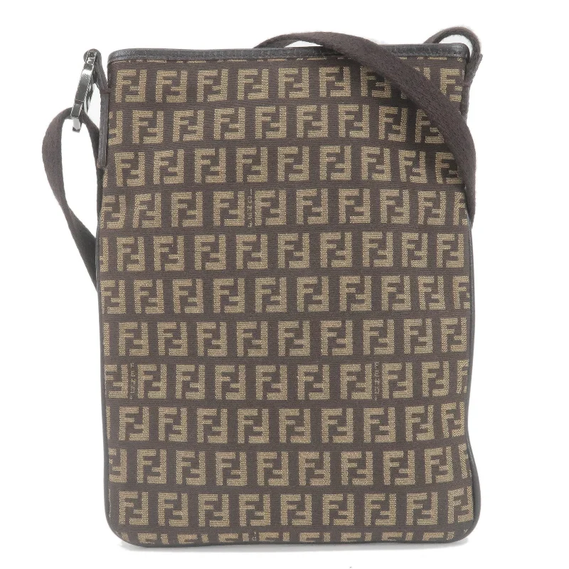 Fendi crossbody bags with a woven leather strap for a unique texture and visual appealFENDI Zucchino Canvas Leather Shoulder Bag Beige Brown 8BT079