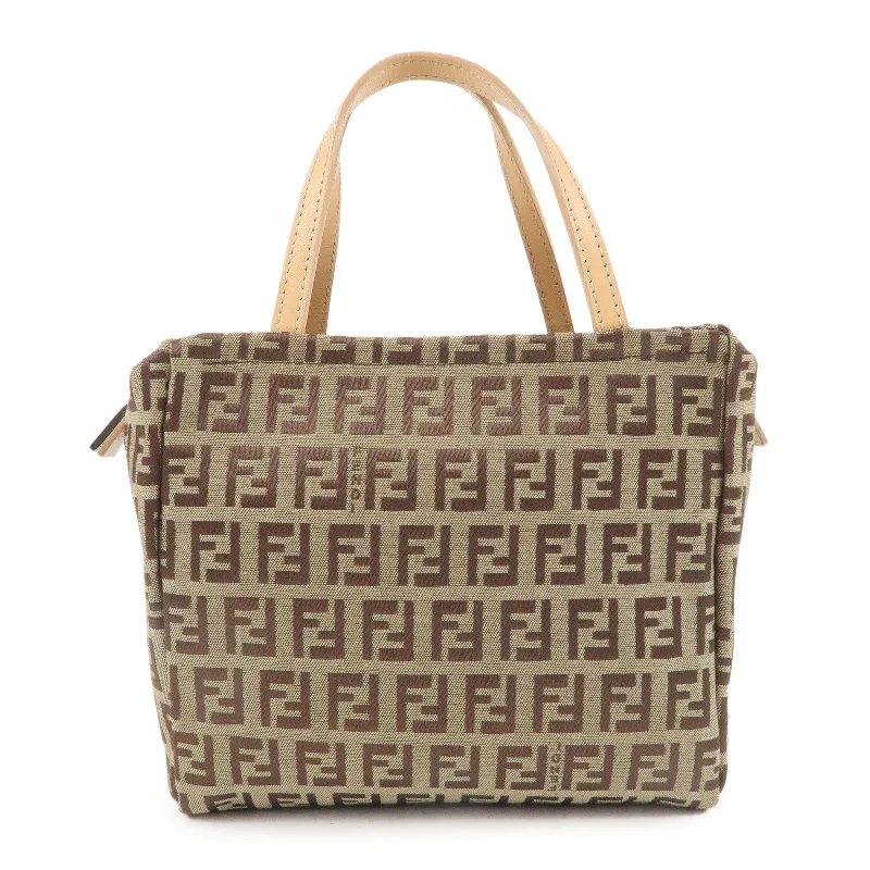 Fendi bags with a voice - activated pocket opener for a high - tech convenienceFENDI Zucchino Canvas Leather Mini Hand Bag Beige 8BN0000