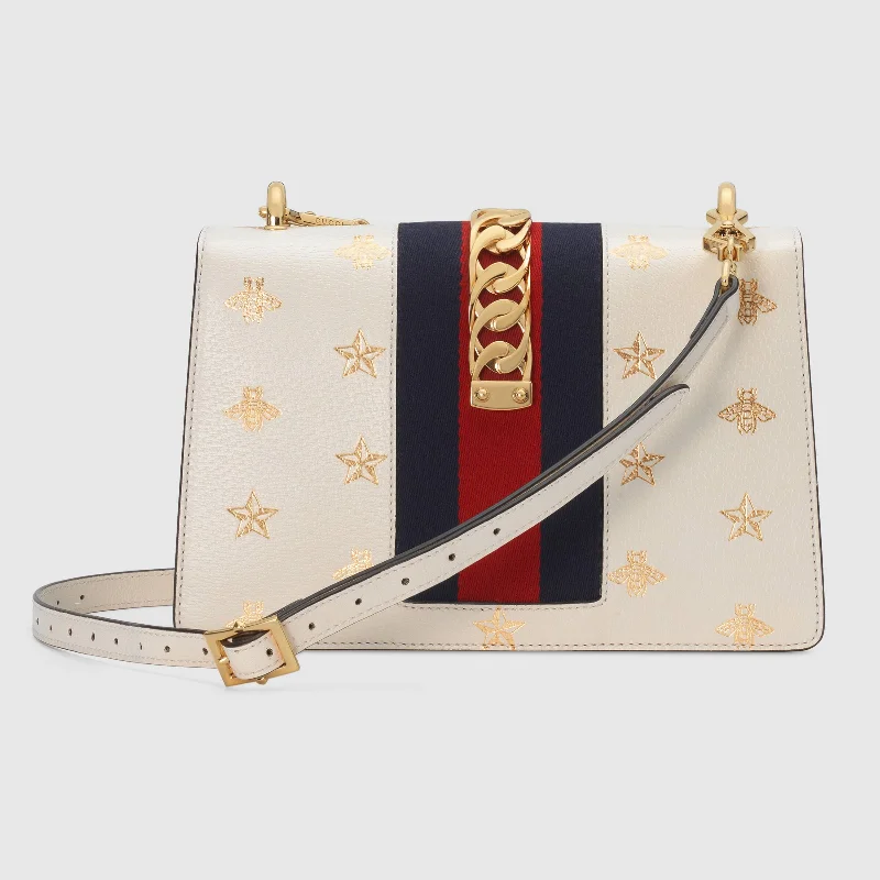 Louis Vuitton Alma bags with a leather - wrapped handle for a luxurious feelGucci SyLouis Vuittonie Bee Star Small Shoulder Bag White