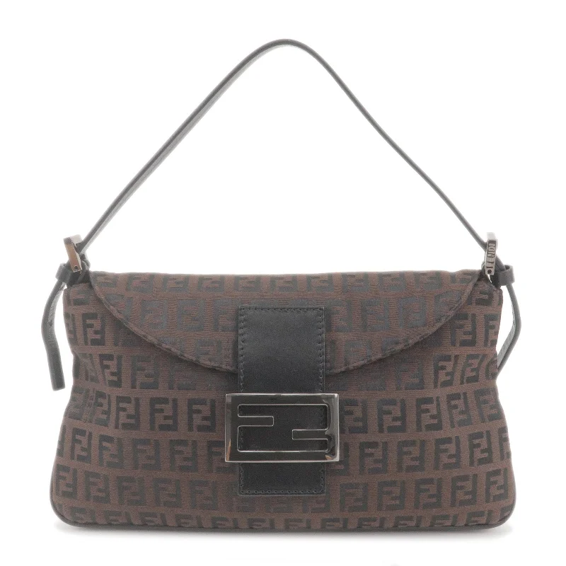 Fendi crossbody bags with a convertible strap that can be worn multiple waysFENDI Zucchino Canvas Leather Shoulder Bag Purse Brown Black