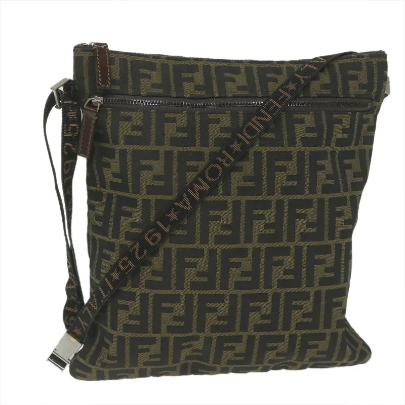 Fendi crossbody bags with a detachable coin purse for added functionality and convenienceFENDI Zucca Canvas Shoulder Bag Black Brown 2119 26715 008  bs10539