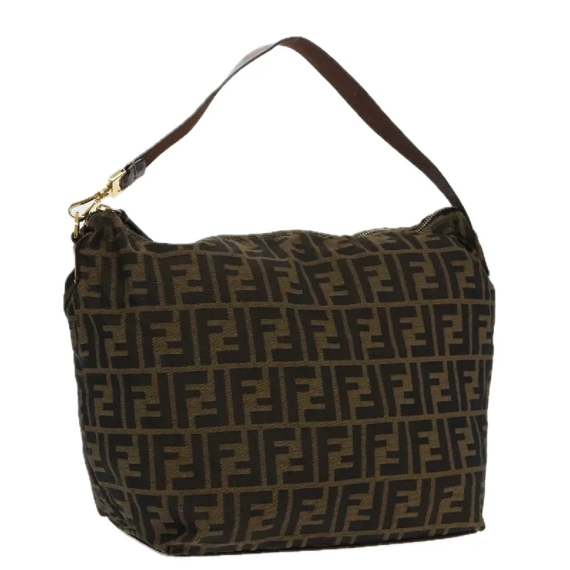 Ladies Fendi Peekaboo bags with a detachable shoulder strap for different carrying optionsFENDI Zucca Canvas Shoulder Bag Brown Black gold  94791