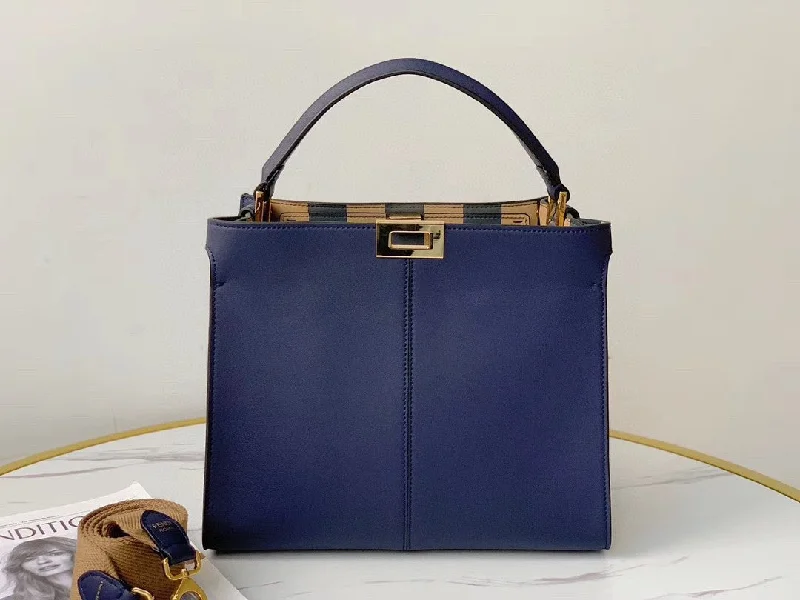 Fendi handbags with a metal - framed clasp for durability and a stylish lookFendi Peekaboo X-Lite Tote Medium Dark Blue Bag For Woman 30cm/12in