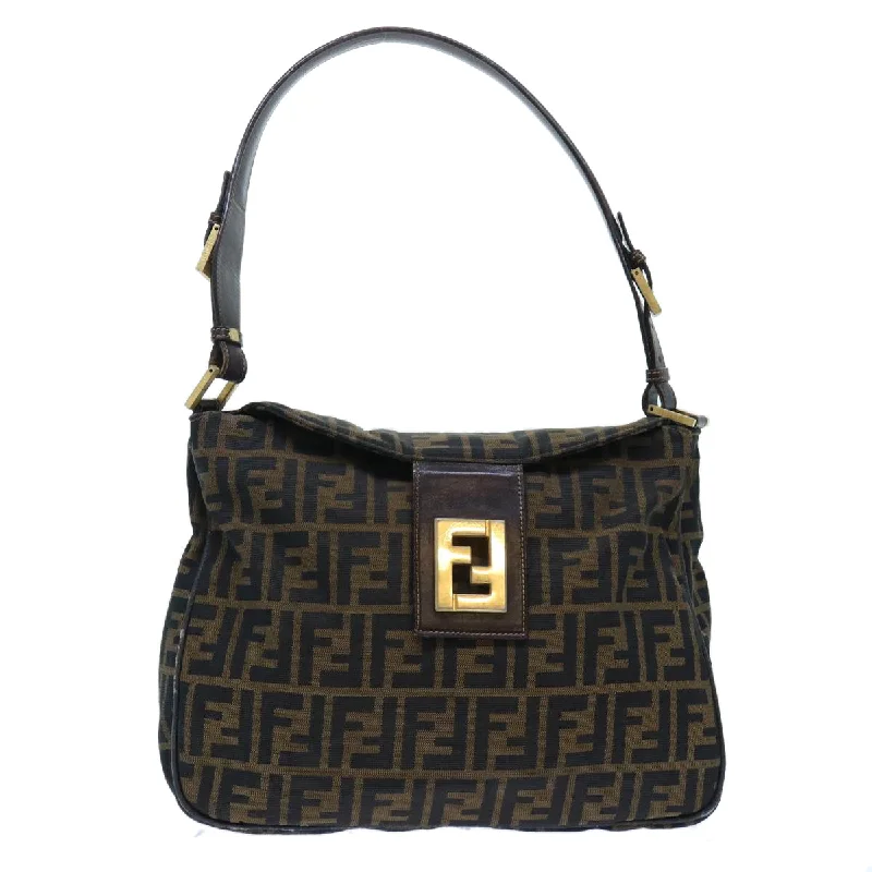 Fendi crossbody bags with a detachable coin purse for added functionality and convenienceFENDI Zucca Canvas Shoulder Bag Leather Black Brown  fm2602