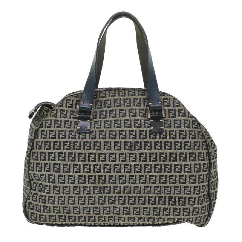 Fendi bags with a chain - link trim and a leather body for a modern and edgy lookFENDI Zucchino Canvas Hand Bag Navy 71-16533-0-012 Auth ac1835