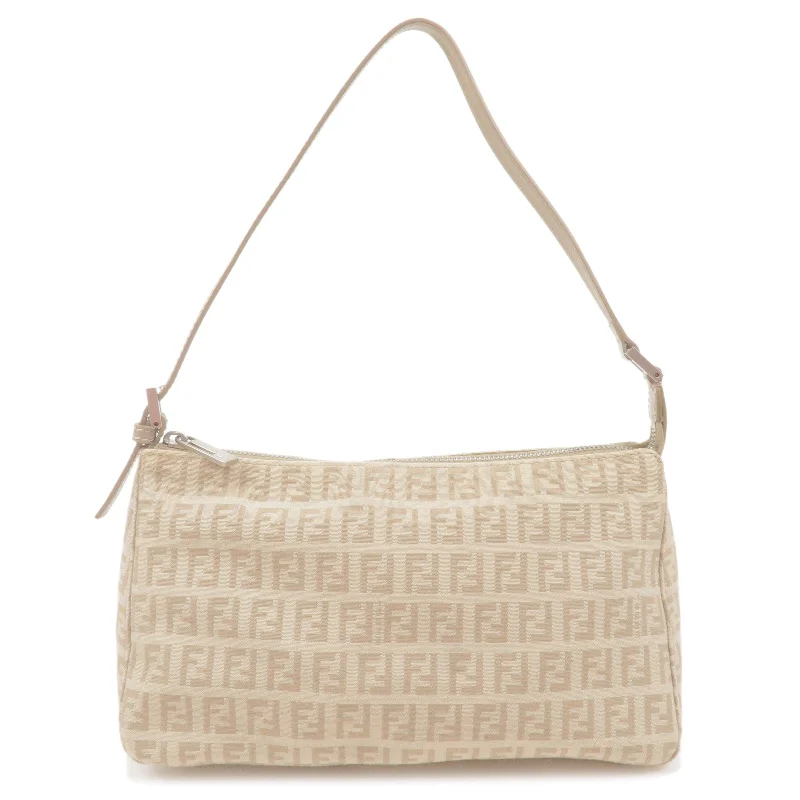 Fendi Baguette bags with a monogram - embossed leather surface for a luxurious feelFENDI Zucchino Canvas Leather Shoulder Bag Beige 8BR267