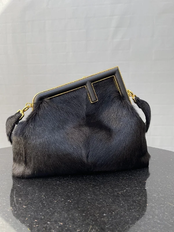 Fendi backpacks with a built - in lock for added securityFendi Fendirst Medium Black Fox Fur Bag For Woman 32.5cm/13in