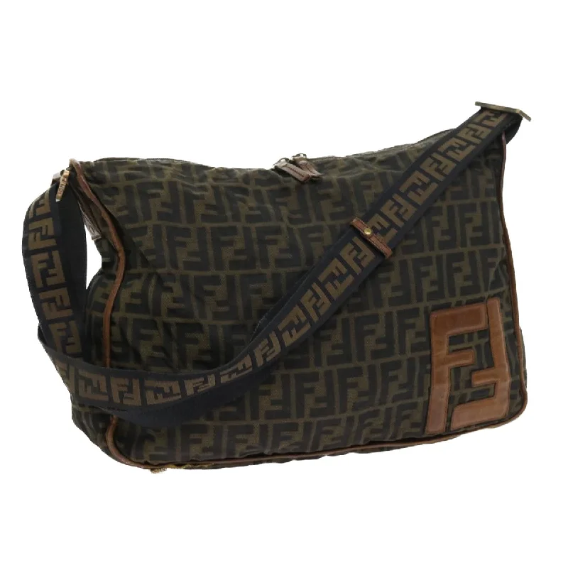 Fendi handbags with a metallic - finish FF logo for a bold and glamorous lookFENDI Zucca Canvas Shoulder Bag Nylon Brown  53796