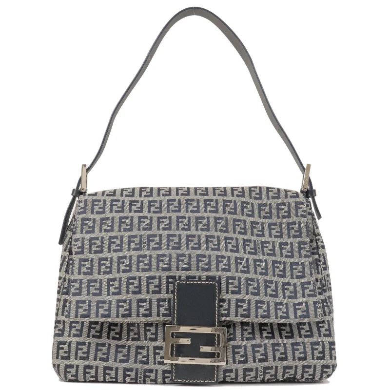 Fendi tote bags with a double - handle and shoulder - strap option for versatile carryingFENDI Zucchino Canvas Leather Mamma Baguette Shoulder Bag 26325