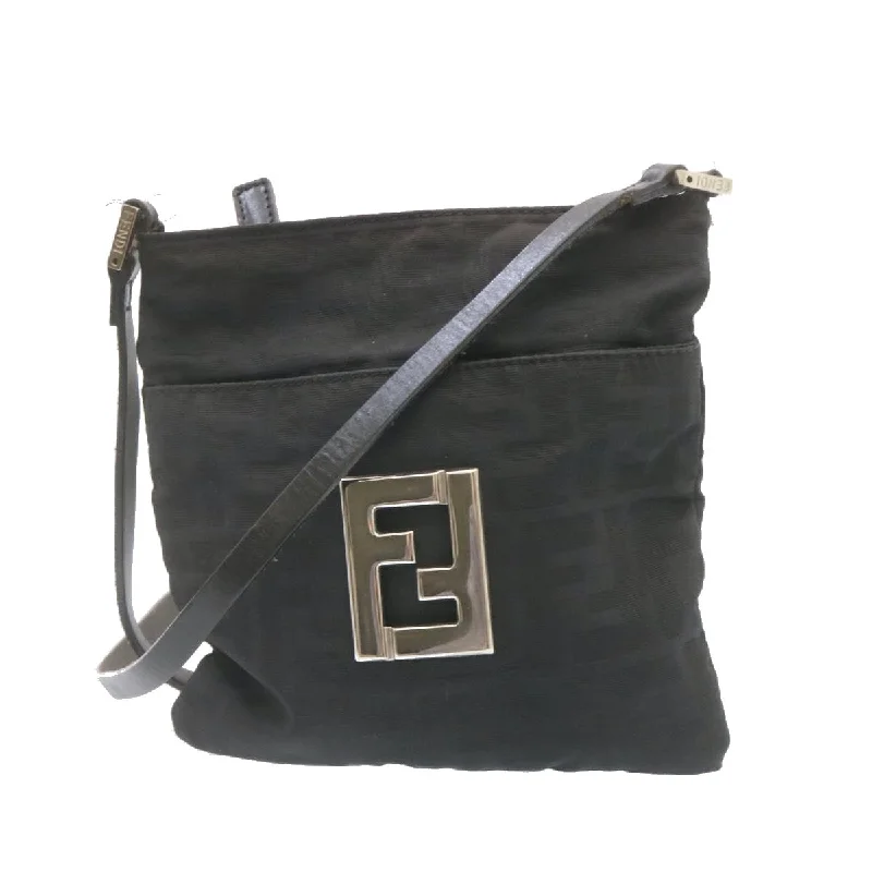 Fendi bags with a magnetic - closure card holder inside for easy access to cardsFENDI Zucca Canvas Shoulder Bag Nylon Black  yt532