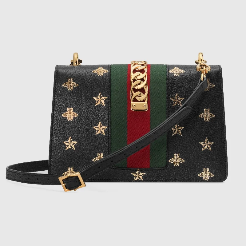 Ladies Louis Vuitton Petite Malle bags with a star - shaped charm for cutenessGucci SyLouis Vuittonie Bee Star Small Shoulder Bag Black