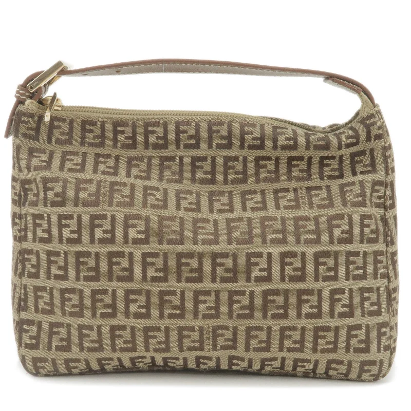 Fendi handbags with a biodegradable leather alternative for an eco - conscious choiceFENDI Zucchino Canvas Leather Hand Bag Beige Brown 8N0005