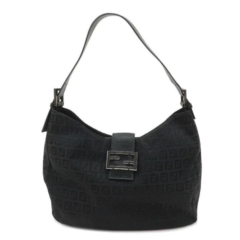 Fendi backpacks with a hidden back pocket for security and privacyFENDI Zucchino Canvas Leather Shoulder Bag Black 8BR037