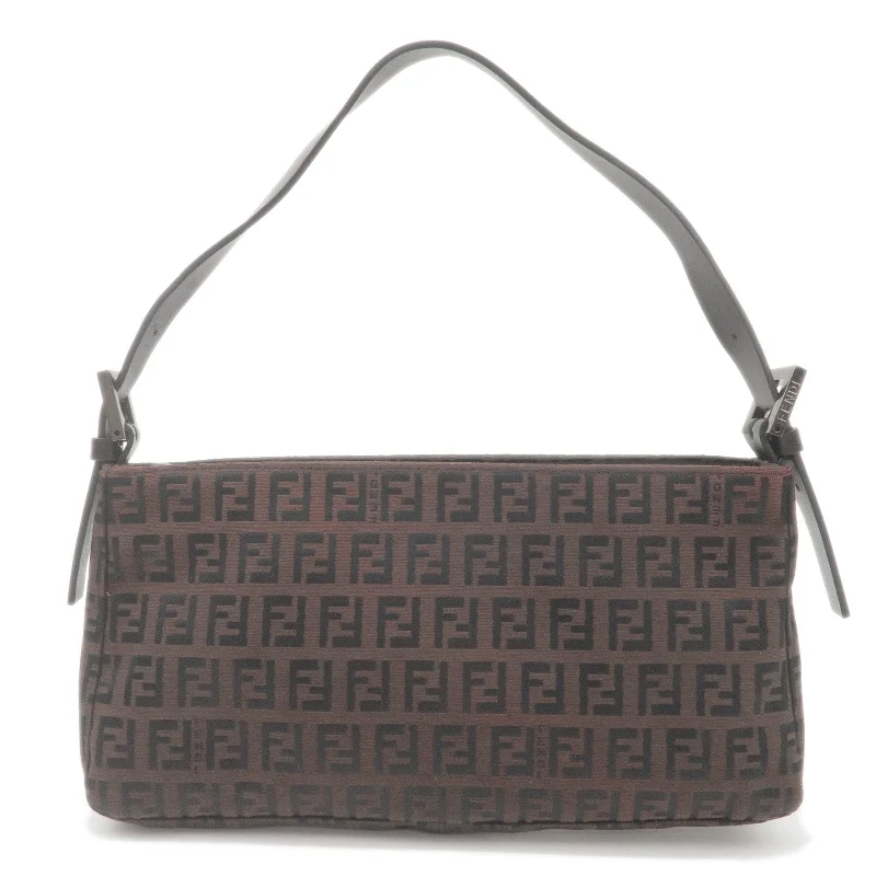 Fendi crossbody bags with a faux fur trim for a warm and stylish winter accessoryFENDI Zucchino Canvas Leather Shoulder Bag Brown Black 8BR042