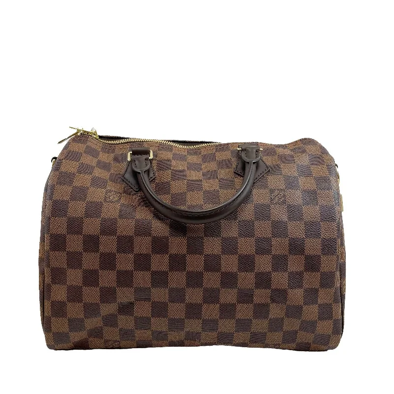 Louis Vuitton handbags with a patent - leather finish for a shiny lookLOUIS VUITTON Excellent Damier Ebene Speedy Bandouliere 30 Brown Handbag