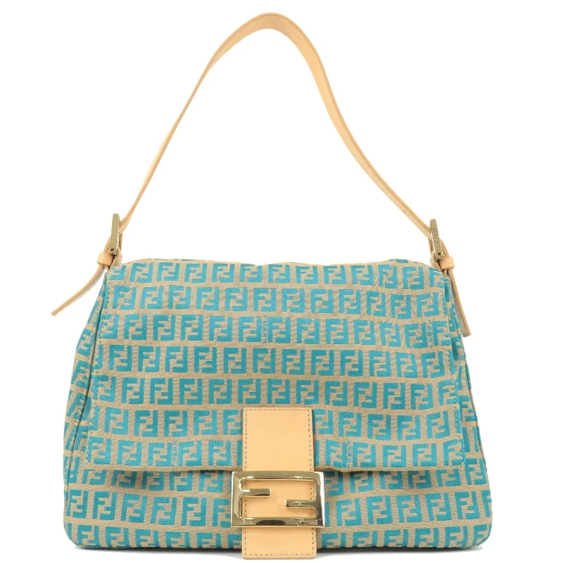 Fendi crossbody bags in a vibrant, neon color for a bold fashion statementFENDI Zucchino Canvas Leather Mamma Baguette Hand Bag Beige 8BR001