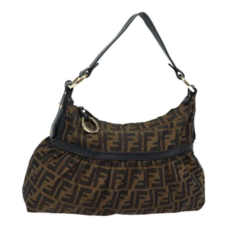 Fendi By The Way bags with a contrast - colored interior for visual interestFENDI Zucca Canvas Shoulder Bag Brown Black  yk13964