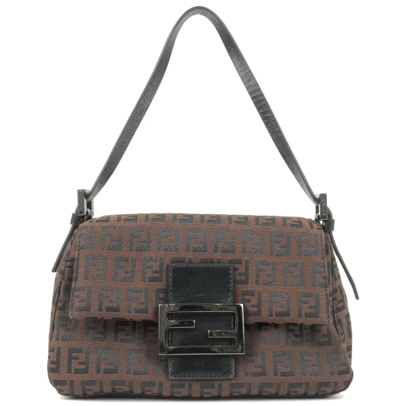 Fendi handbags with a beaded trim for a glamorous and eye - catching lookFENDI Zucchino Canvas Leather Mini Mamma Baguette Bag 8BR180