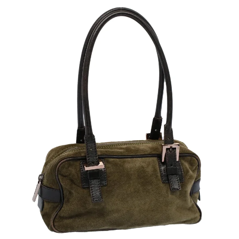 Fendi handbags with a glow - in - the - dark FF logo for a fun and unique featureFENDI Shoulder Bag Suede Khaki  ar10279