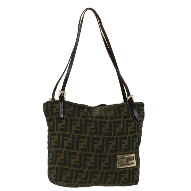 Ladies Fendi shoulder bags with a quilted leather exterior for a luxurious and cozy lookFENDI Zucca Canvas Shoulder Bag Black Brown 2228-26633-008  rd4980