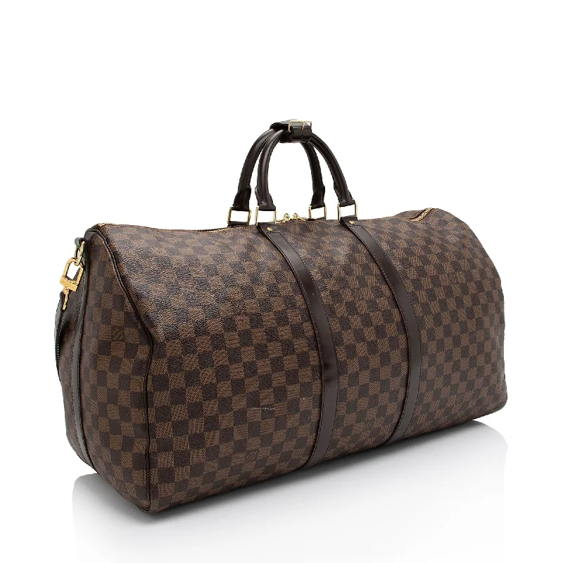 Louis Vuitton bags with a detachable mirror inside for on - the - go touch - upsLouis Vuitton Damier Ebene Keepall Bandouliere 55 Duffle Bag (tEajPT)