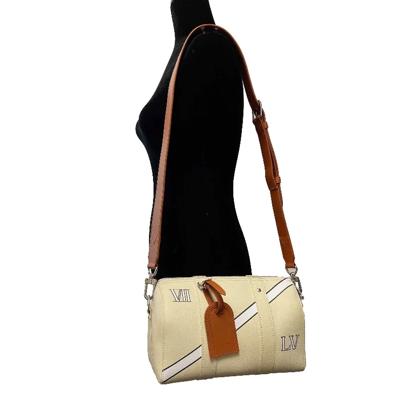 Ladies Louis Vuitton shoulder bags with a tassel decoration for charmLOUIS VUITTON - City Keepall Bag Trunk L'oeil Calf Leather Cream Shoulder Bag