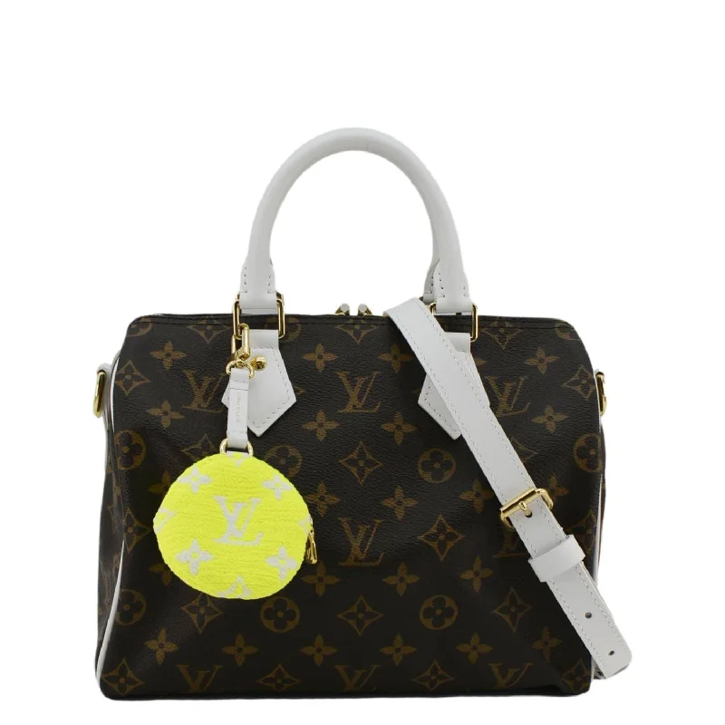 Louis Vuitton Twist bags with a crystal - embellished LV - turnlockLOUIS VUITTON  Speedy 25 Bandouliere LV Match Monogram Canvas Satchel Bag White