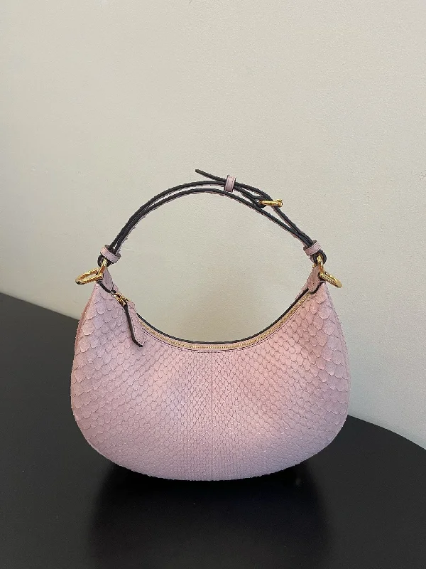 Fendi handbags with a holographic FF logo for a futuristic and trendy lookFendi Fendigraphy Pale pink Python Small Bag