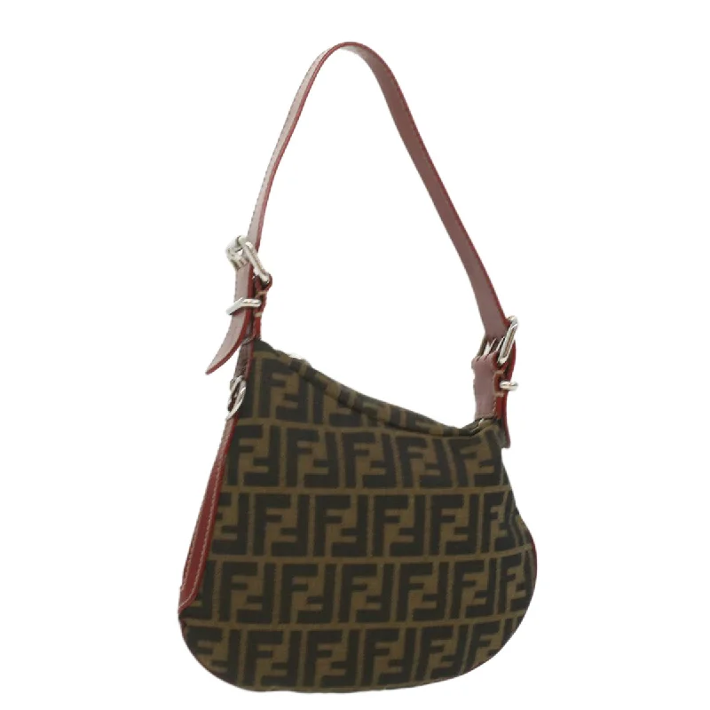 Fendi tote bags with a double - handle and shoulder - strap option for versatile carryingFENDI Zucca Canvas Shoulder Bag Brown Black  ac1729