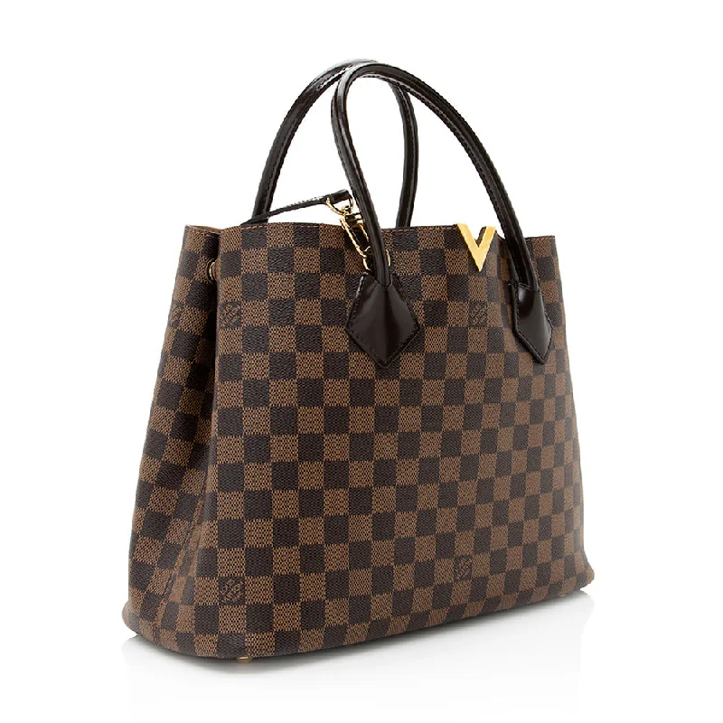 Louis Vuitton bags with a chain - link trim and a leather body for a modern edgeLouis Vuitton Damier Ebene Kensington Tote (20759)