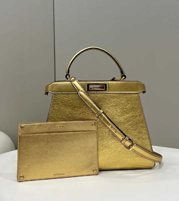 Fendi By The Way bags with a large capacity and a drawstring closureFendi Peekaboo Medium Gold Bag For Woman 33cm/13in