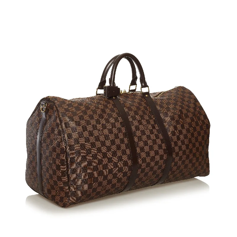 Louis Vuitton bags with a front - flap pocket for quick - access itemsLouis Vuitton Damier Ebene Keepall Bandouliere 55 (36554)