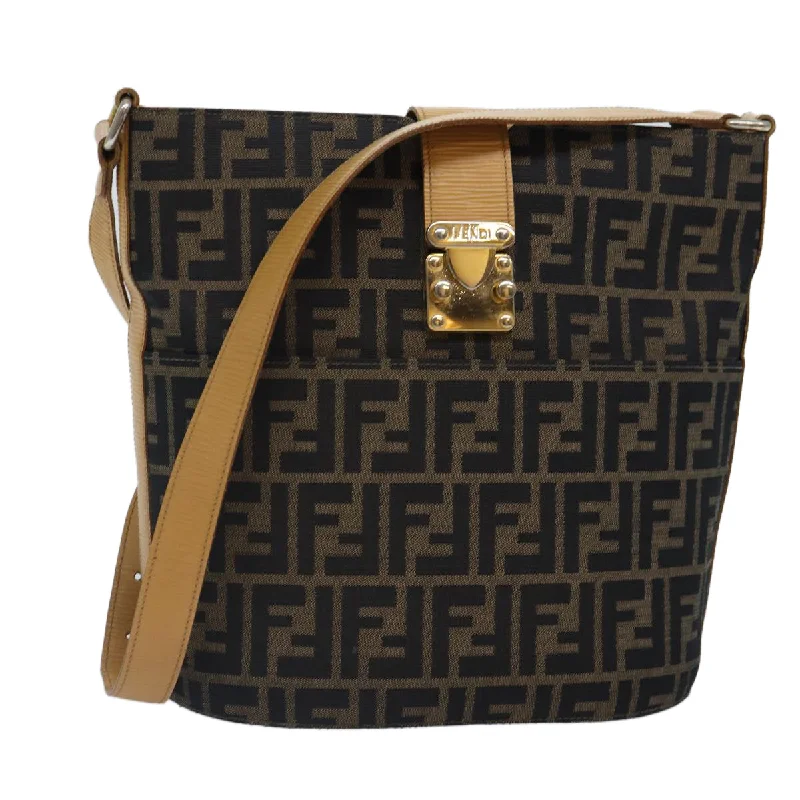 Ladies Fendi Peekaboo bags with a textured leather surface for a more tactile and luxurious feelFENDI Zucca Canvas Shoulder Bag Gold Black Brown  yk14581