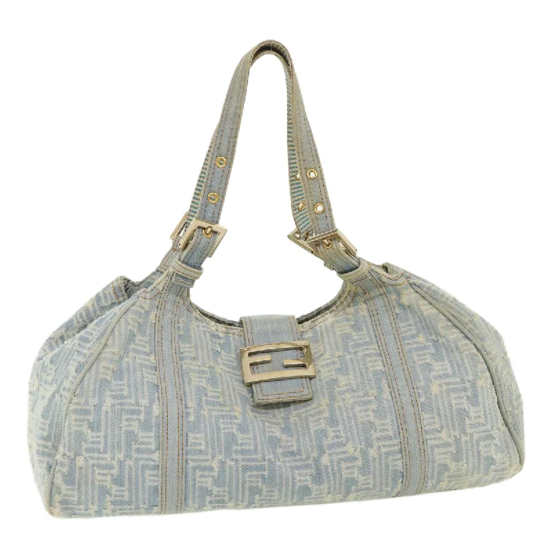 Fendi handbags with a perforated leather detail for a breathable and unique designFENDI Zucca Canvas Shoulder Bag Denim Light Blue  33230