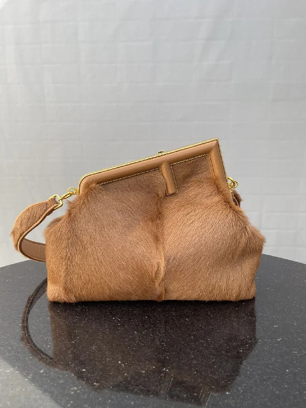 Fendi Peekaboo bags with a classic two - compartment design for organized storageFendi Fendirst Medium Brown Fox Fur Bag For Woman 32.5cm/13in