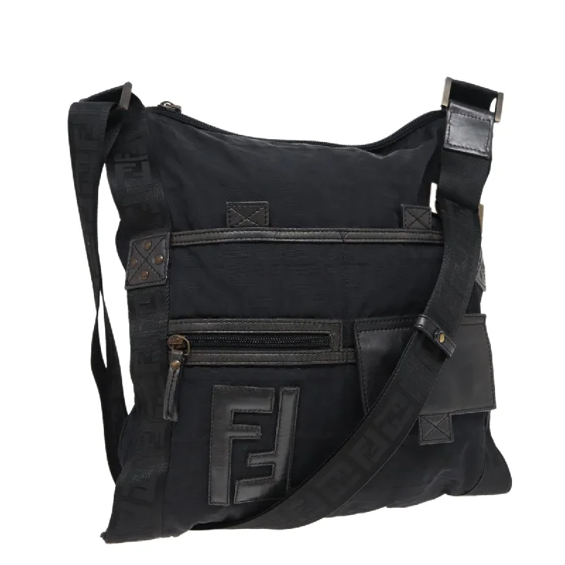 Fendi bags with a detachable camera holder for photography enthusiastsFENDI Zucca Canvas Shoulder Bag Black  yk13192