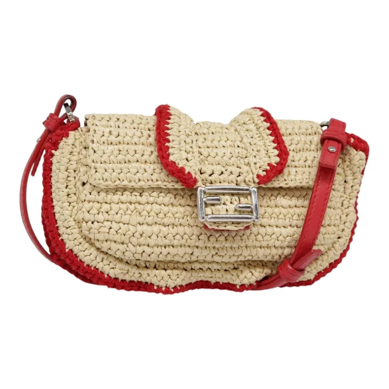 Fendi bags with a detachable makeup pouch inside for beauty - conscious usersFENDI Shoulder Bag straw Beige Red 8M0354  90505