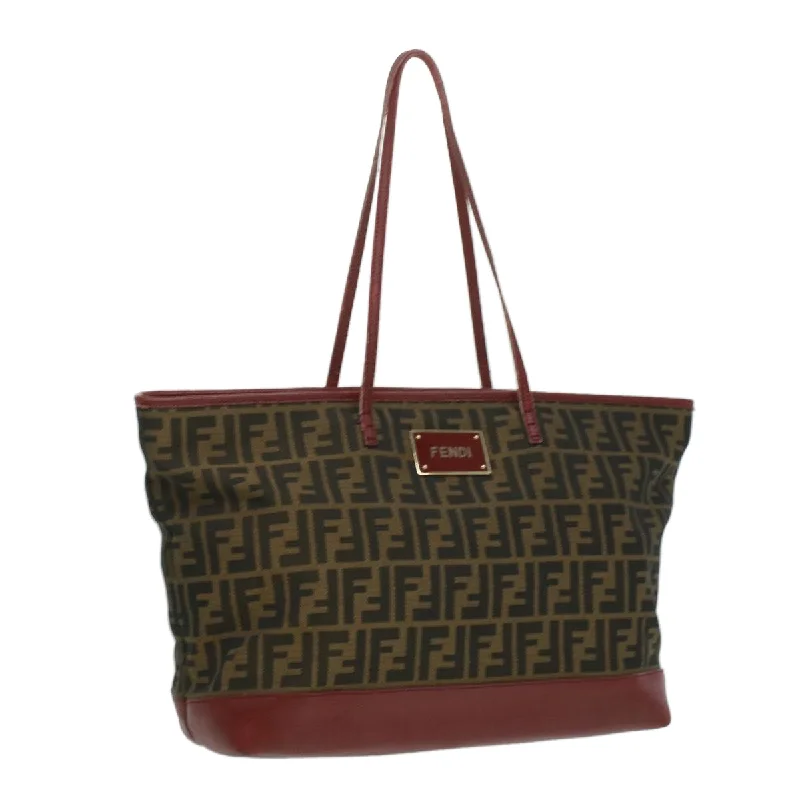 Fendi bags with a patent - leather finish for a shiny and sophisticated appearanceFENDI Zucca Canvas Shoulder Bag Brown Red  bs3494